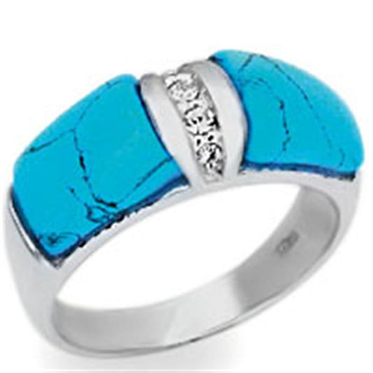 MA20611 - High-Polished 925 Sterling Silver Ring with Synthetic Turquoise in Sea Blue