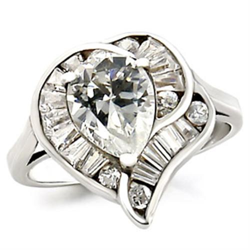 MA23529 - High-Polished 925 Sterling Silver Ring with AAA Grade CZ  in Clear