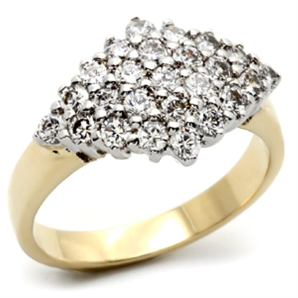MA2W010 - Gold+Rhodium Brass Ring with AAA Grade CZ  in Clear