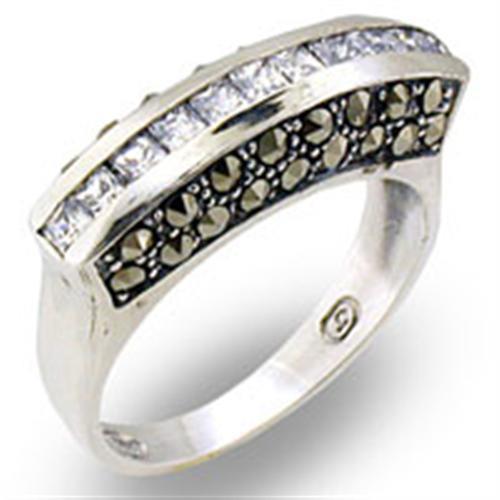 MA31010 - Antique Tone 925 Sterling Silver Ring with AAA Grade CZ  in Clear