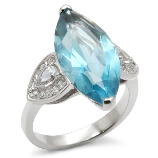MA31212 - High-Polished 925 Sterling Silver Ring with Synthetic Spinel in Sea Blue