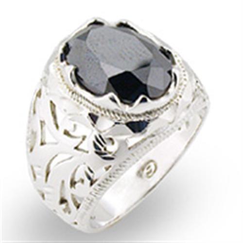 MA31408 - High-Polished 925 Sterling Silver Ring with AAA Grade CZ  in Jet