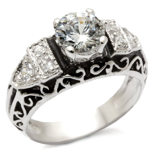 MA31427 - High-Polished 925 Sterling Silver Ring with AAA Grade CZ  in Clear