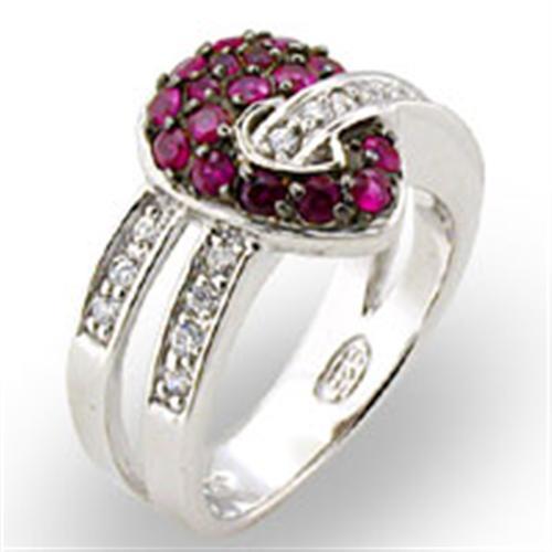 MA31715 - Rhodium + Ruthenium 925 Sterling Silver Ring with Synthetic Garnet in Ruby