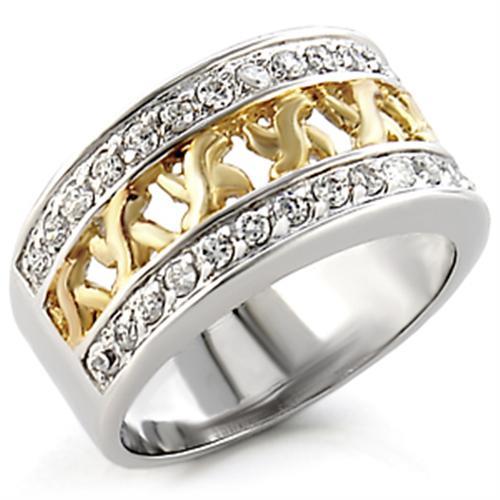 MA31812 - Reverse Two-Tone 925 Sterling Silver Ring with AAA Grade CZ  in Clear