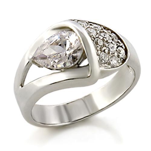 MA32128 - High-Polished 925 Sterling Silver Ring with AAA Grade CZ  in Clear
