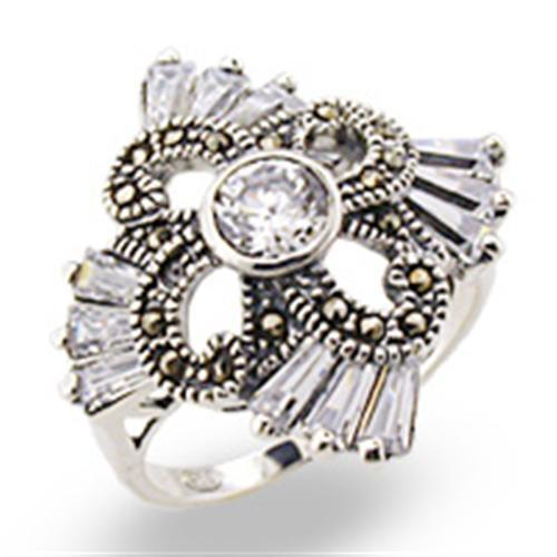 MA32328 - Antique Tone 925 Sterling Silver Ring with AAA Grade CZ  in Clear