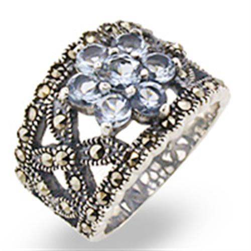 MA32330 - Antique Tone 925 Sterling Silver Ring with Synthetic Spinel in Sea Blue