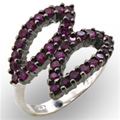MA32512 - Rhodium + Ruthenium 925 Sterling Silver Ring with Synthetic Garnet in Ruby