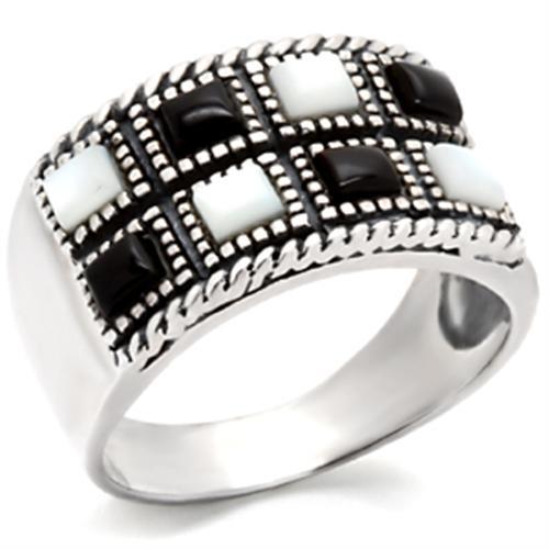 MA32628 Antique Tone 925 Sterling Silver Ring with Semi-Precious in Jet