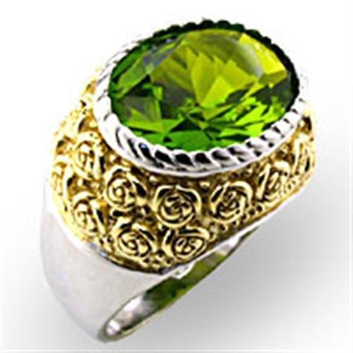 MA32804 - Reverse Two-Tone 925 Sterling Silver Ring with Synthetic Spinel in Peridot