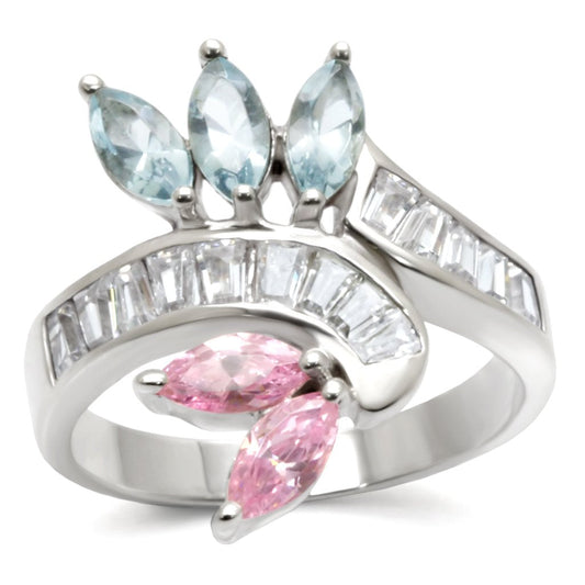 MA32814 - High-Polished 925 Sterling Silver Ring with AAA Grade CZ  in Multi Color
