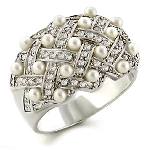 MA32819 - High-Polished 925 Sterling Silver Ring with Synthetic Pearl in White