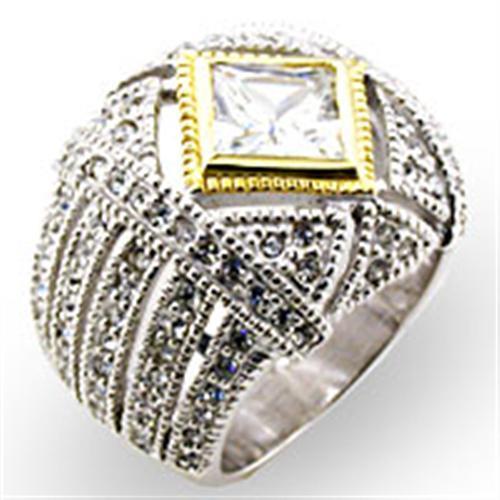 MA32827 - Reverse Two-Tone 925 Sterling Silver Ring with AAA Grade CZ  in Clear