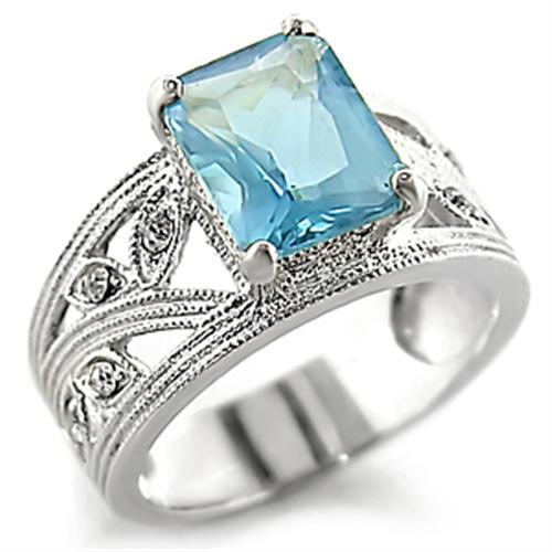 MA32835 - High-Polished 925 Sterling Silver Ring with Synthetic Spinel in Sea Blue