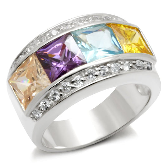 MA32919 - High-Polished 925 Sterling Silver Ring with AAA Grade CZ  in Multi Color