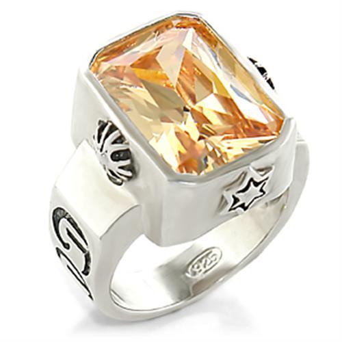 MA32931 - High-Polished 925 Sterling Silver Ring with AAA Grade CZ  in Champagne