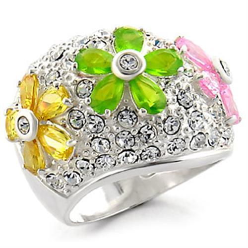 MA34015 - High-Polished 925 Sterling Silver Ring with AAA Grade CZ  in Multi Color
