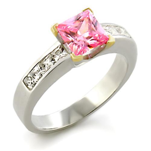 MA34104 - Reverse Two-Tone 925 Sterling Silver Ring with AAA Grade CZ  in Rose