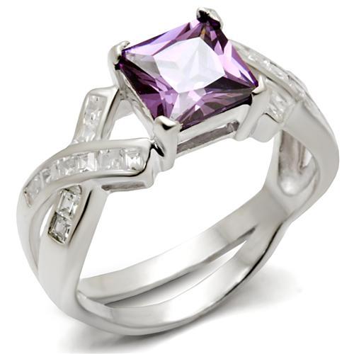 MA34403 - High-Polished 925 Sterling Silver Ring with AAA Grade CZ  in Amethyst
