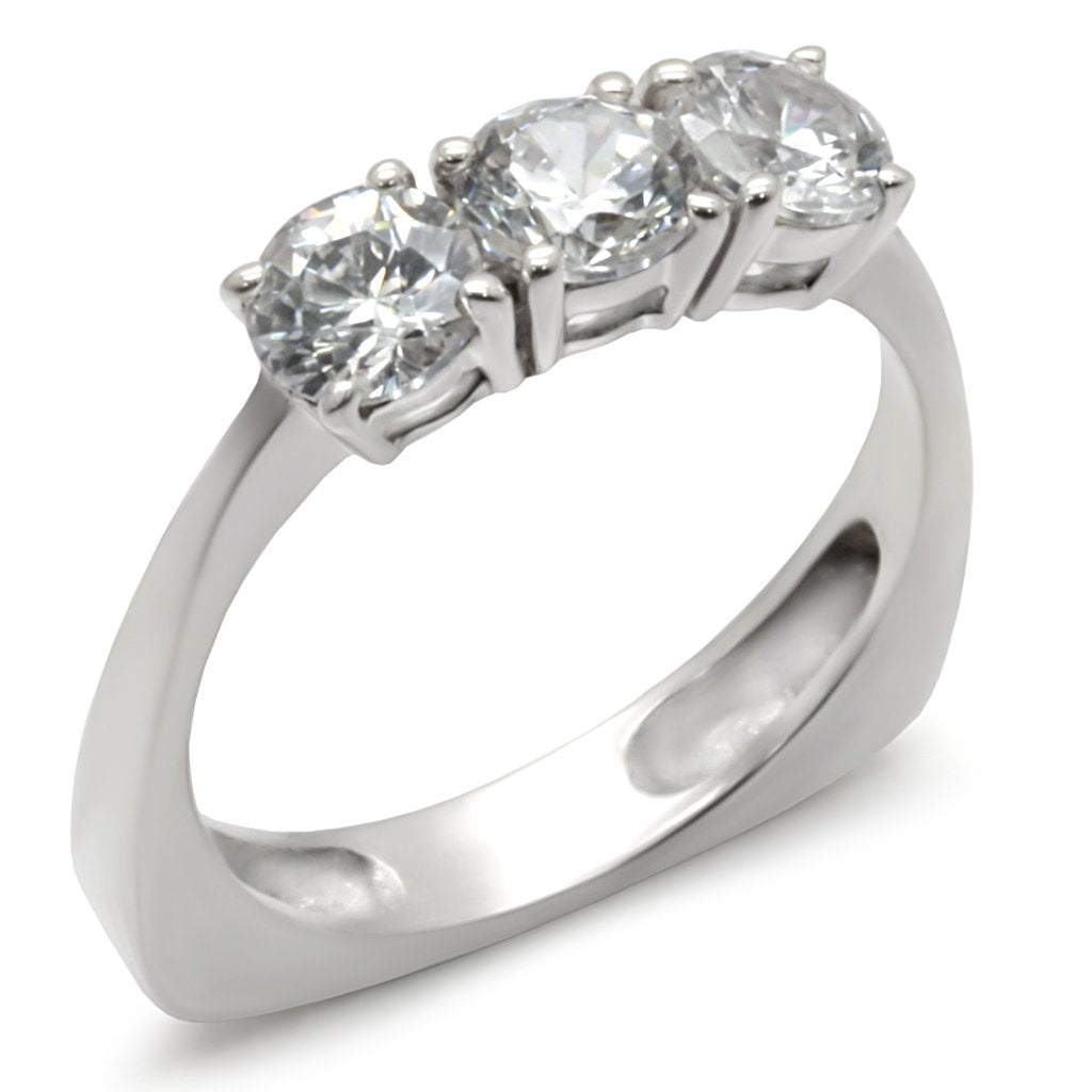 MA34418 - High-Polished 925 Sterling Silver Ring with AAA Grade CZ  in Clear