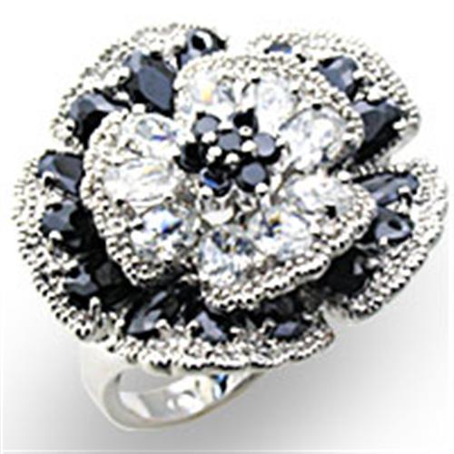 MA34432 - High-Polished 925 Sterling Silver Ring with AAA Grade CZ  in Jet