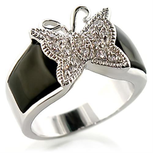 MA34635 - Rhodium Brass Ring with Semi-Precious Onyx in Jet