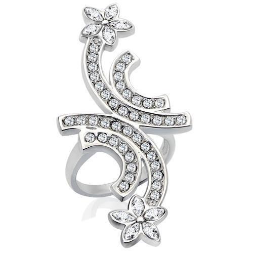 MA34731 - Rhodium Brass Ring with Top Grade Crystal  in Clear
