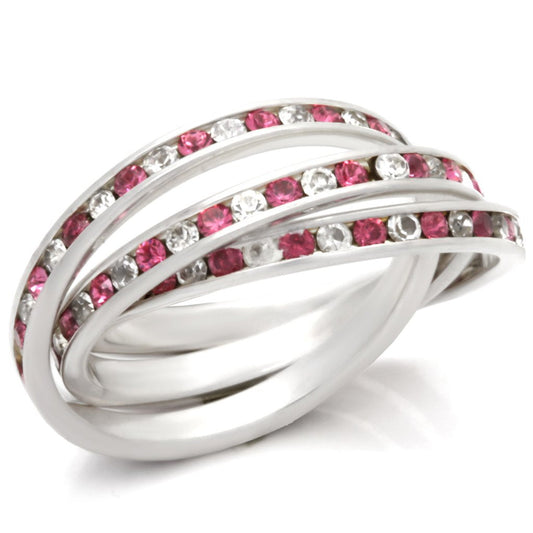MA35110 - High-Polished 925 Sterling Silver Ring with Top Grade Crystal  in Rose