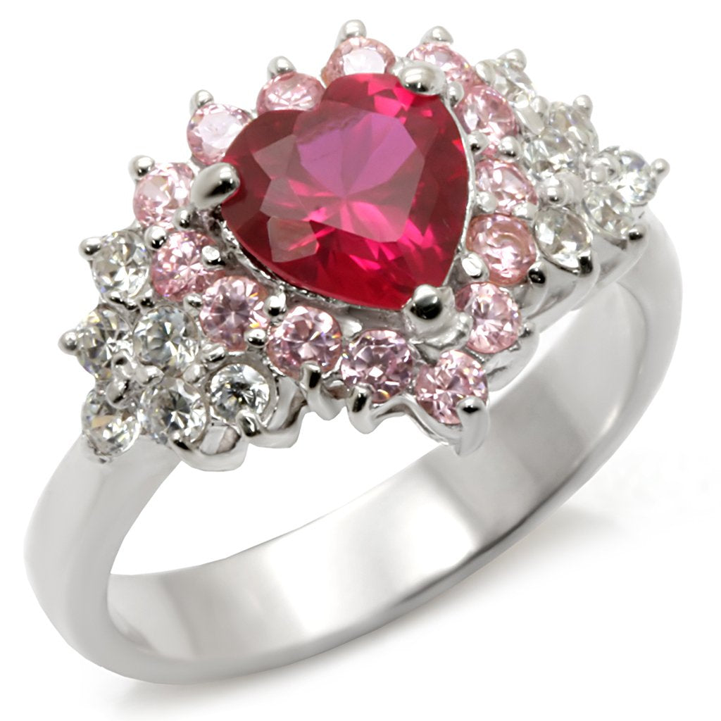 MA35701 - High-Polished 925 Sterling Silver Ring with Synthetic Garnet in Ruby