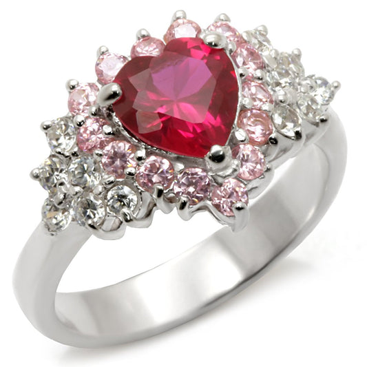 MA35701 - High-Polished 925 Sterling Silver Ring with Synthetic Garnet in Ruby
