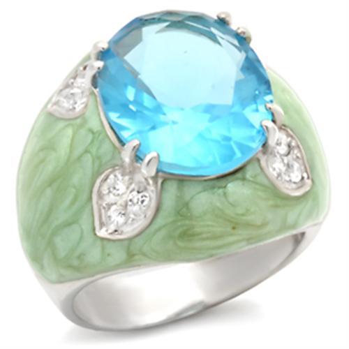 MA37401 - High-Polished 925 Sterling Silver Ring with Synthetic Spinel in Sea Blue