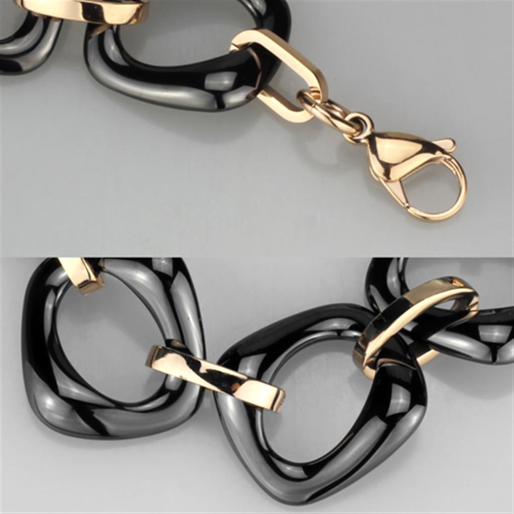 MA3W1011 - IP Rose Gold(Ion Plating) Stainless Steel Bracelet with Ceramic  in Jet