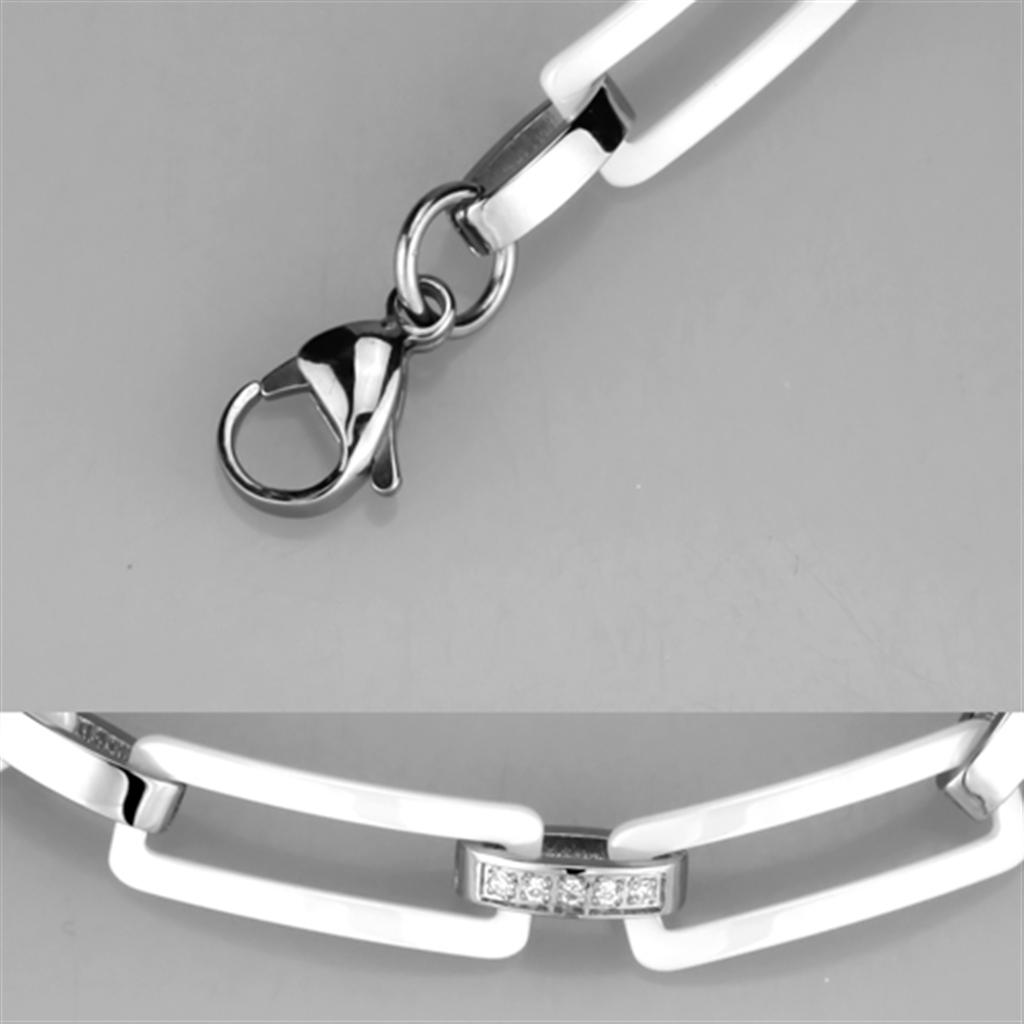 MA3W1016 - High polished (no plating) Stainless Steel Bracelet with Ceramic  in White
