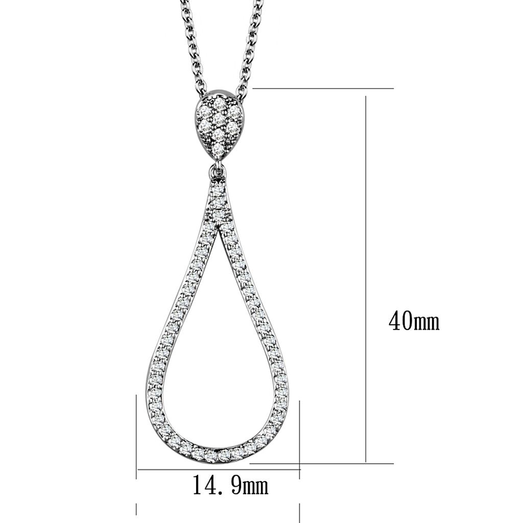 MA3W1019 - Rhodium Brass Chain Pendant with AAA Grade CZ  in Clear