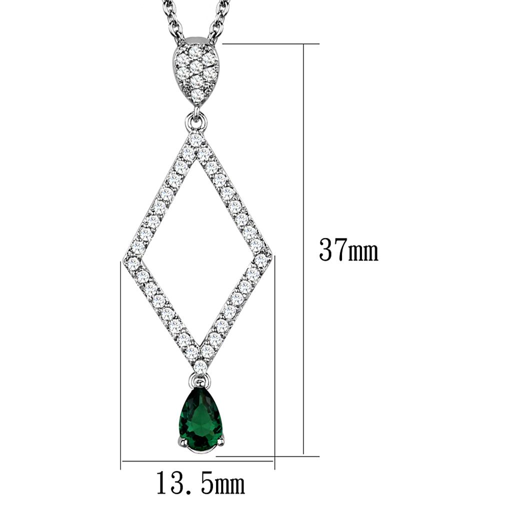MA3W1026 - Rhodium Brass Chain Pendant with Synthetic Synthetic Glass in Emerald