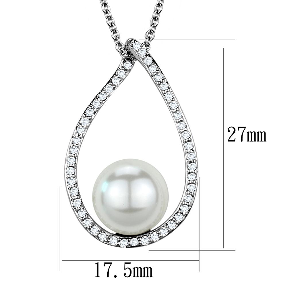 MA3W1036 - Rhodium Brass Chain Pendant with Synthetic Pearl in White