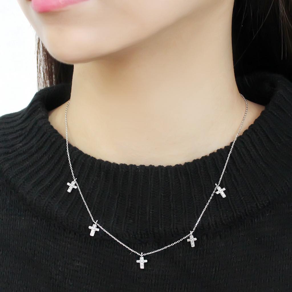 MA3W1037 - Rhodium Brass Chain Pendant with AAA Grade CZ  in Clear