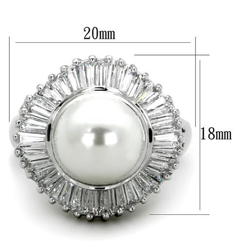 MA3W1073 - Rhodium Brass Ring with Synthetic Pearl in White