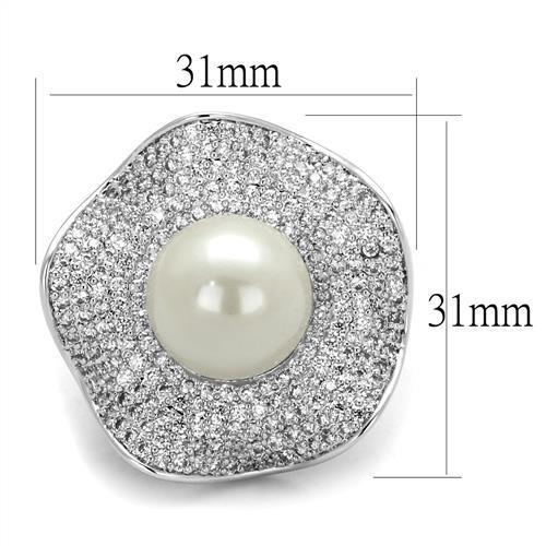 MA3W1080 - Rhodium Brass Ring with Synthetic Pearl in White