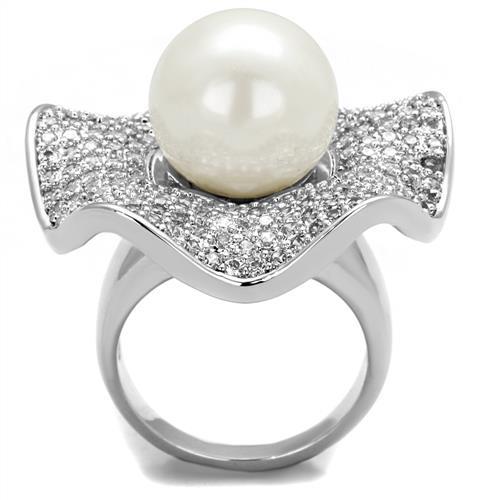 MA3W1080 - Rhodium Brass Ring with Synthetic Pearl in White