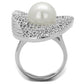 MA3W1082 - Rhodium Brass Ring with Synthetic Pearl in White