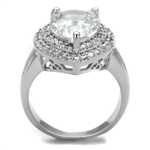 MA3W1085 - Rhodium Brass Ring with AAA Grade CZ  in Clear