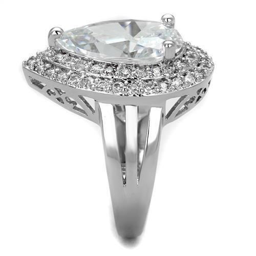 MA3W1085 - Rhodium Brass Ring with AAA Grade CZ  in Clear
