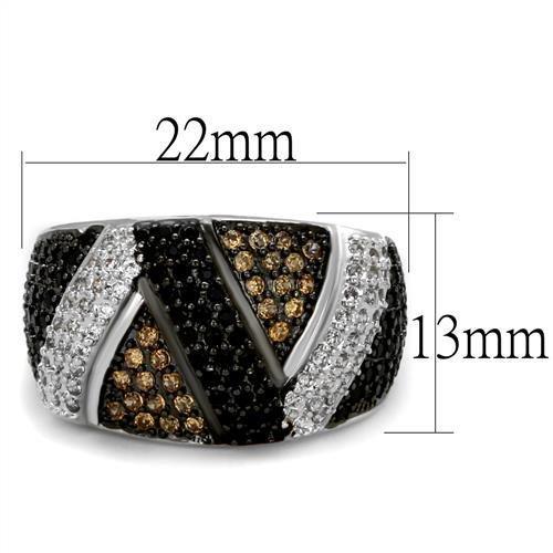 MA3W1088 - Rhodium + Ruthenium Brass Ring with AAA Grade CZ  in Multi Color