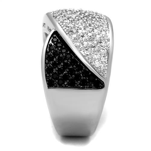 MA3W1089 - Rhodium + Ruthenium Brass Ring with AAA Grade CZ  in Black Diamond