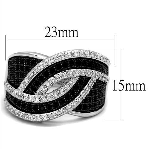 MA3W1090 - Rhodium + Ruthenium Brass Ring with AAA Grade CZ  in Black Diamond