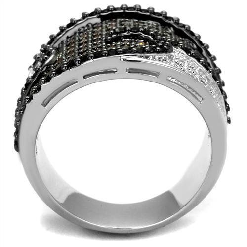 MA3W1091 - Rhodium + Ruthenium Brass Ring with AAA Grade CZ  in Multi Color