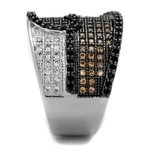 MA3W1091 - Rhodium + Ruthenium Brass Ring with AAA Grade CZ  in Multi Color