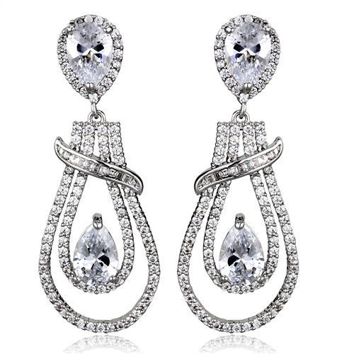MA3W1095 - Rhodium Brass Jewelry Sets with AAA Grade CZ  in Clear